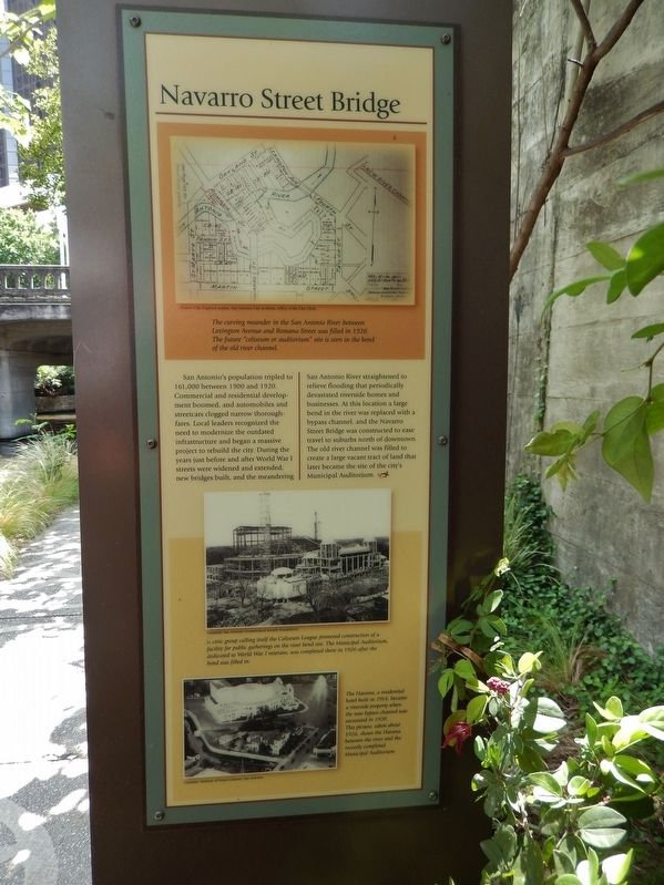 Navarro Street Bridge Marker (<i>wide view; Navarro Street Bridge in background</i>) image. Click for full size.