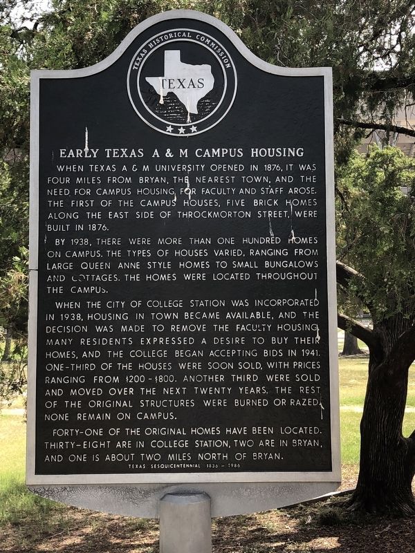 Early Texas A&M Campus Housing Marker image. Click for full size.