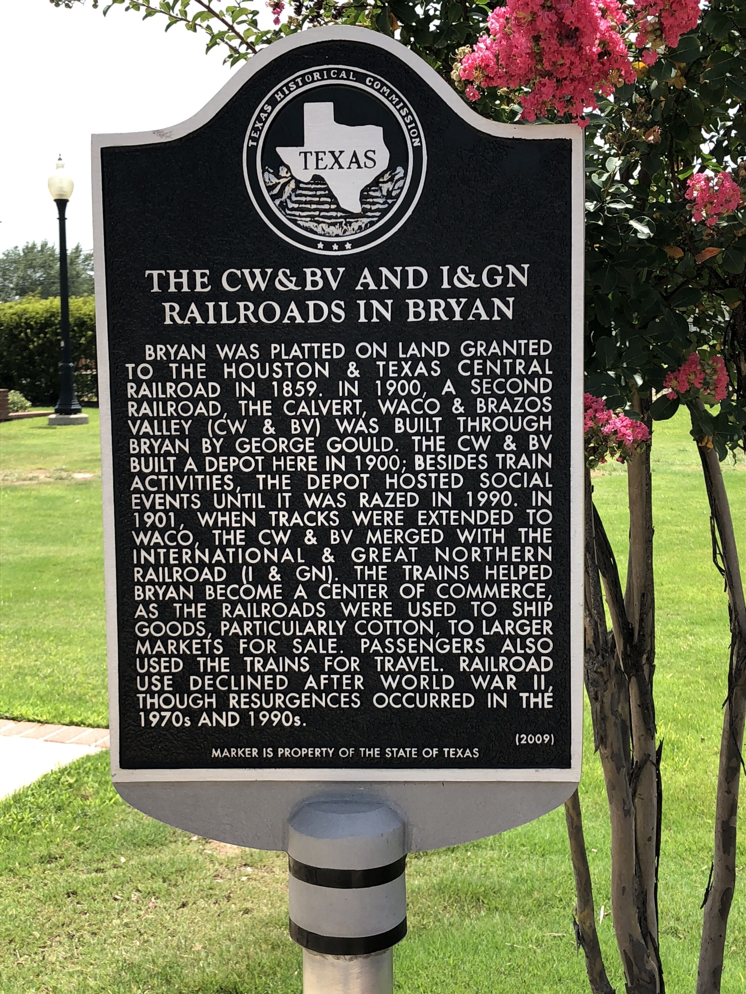 The CW&BV and I&GN Railroads in Bryan Marker