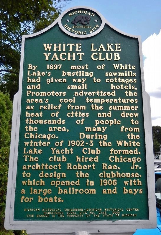 White Lake Yacht CLub Marker (<i>side 1</i>). Click for full size. White Lake Yacht CLub Marker (<i>side 1</i>) image. Click for full size.