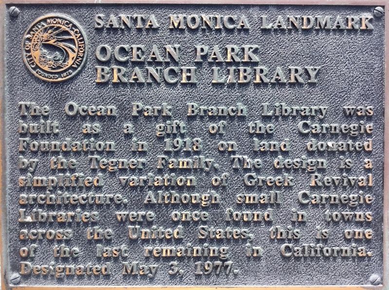 Ocean Park Branch Library Marker image. Click for full size.