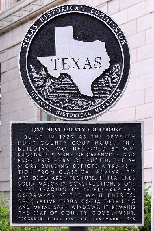 1929 Hunt County Courthouse Marker image. Click for full size.