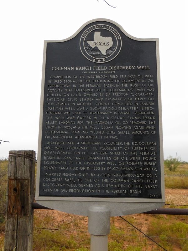 Coleman Ranch Field Discovery Well Marker image. Click for full size.