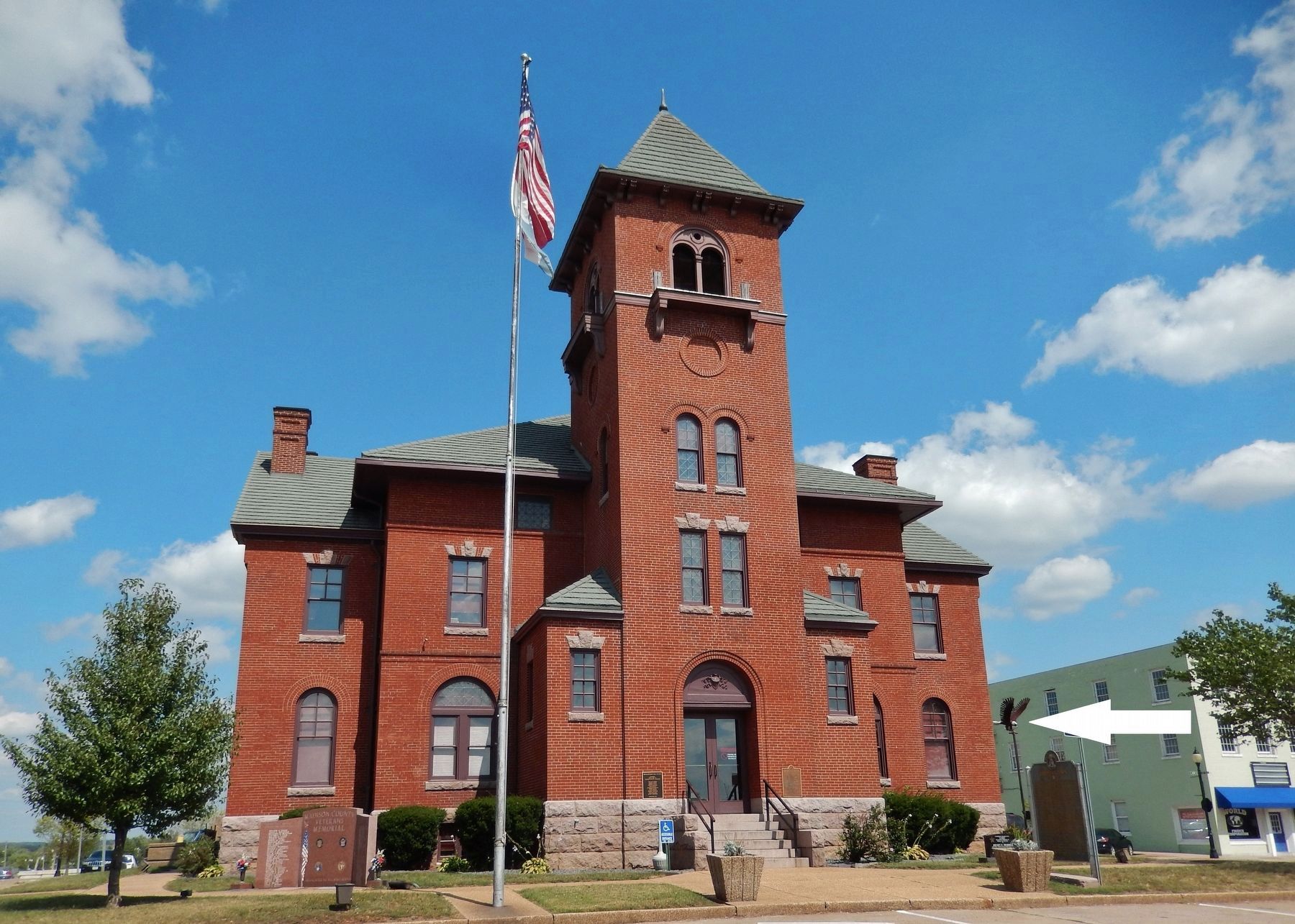 Madison County Courthouse (<i>"Old Abe" sculpture & marker visible at right</i>). Click for full size. Madison County Courthouse (<i>"Old Abe" sculpture & marker visible at right</i>) image. Click for full size.