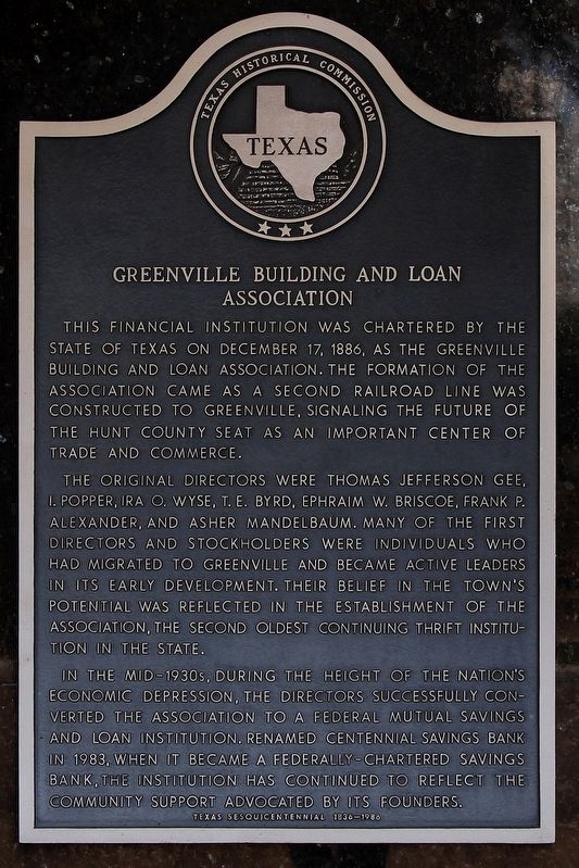 Greenville Building and Loan Association Marker image. Click for full size.