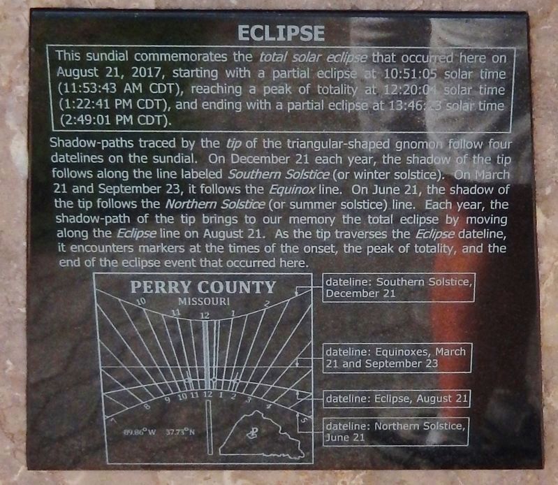 Great American Eclipse of 2017 Sundial (<i>"Eclipse" panel</i>). Click for full size. Great American Eclipse of 2017 Sundial (<i>"Eclipse" panel</i>) image. Click for full size.