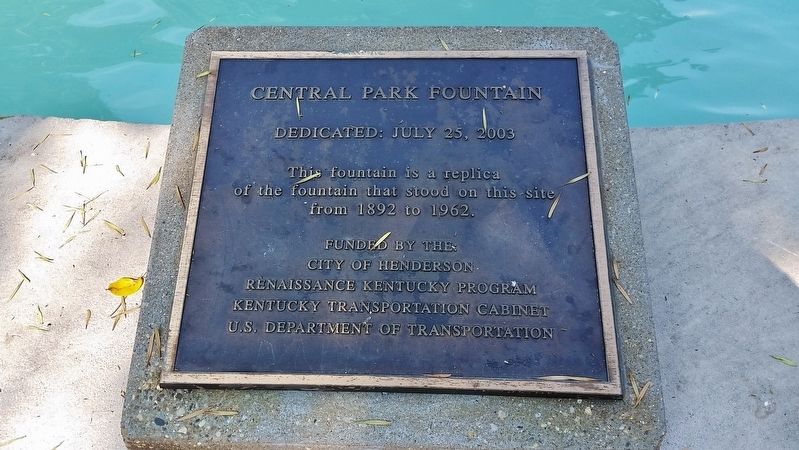 Central Park Fountain 2003 Dedication Plaque (<i>mounted directly on east edge of fountain</i>) image. Click for full size.