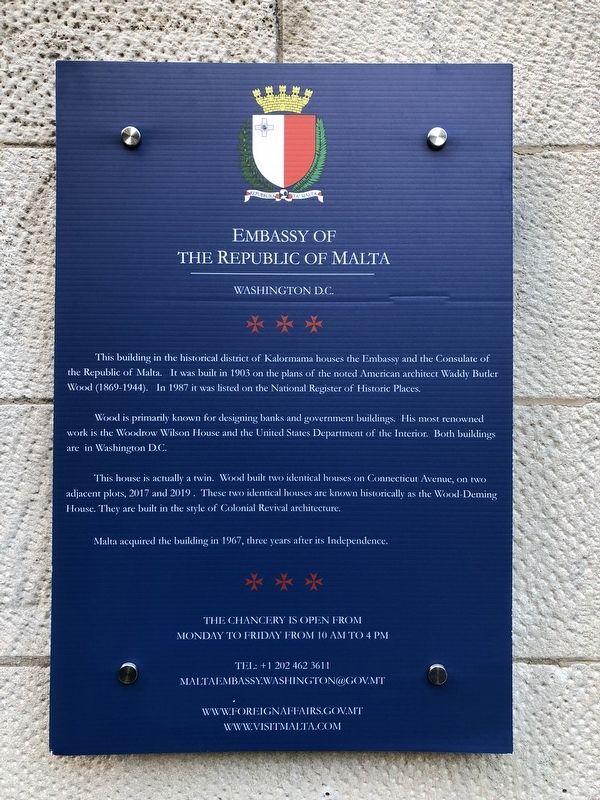 Embassy of the Republic of Malta Marker image. Click for full size.