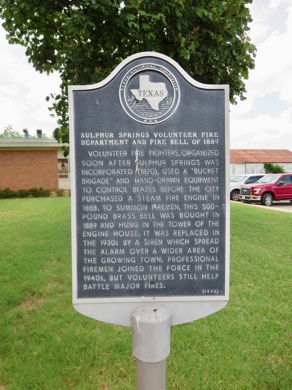 Sulphur Springs Volunteer Fire Department and Fire Bell of 1889 Marker. Click for full size. Sulphur Springs Volunteer Fire Department and Fire Bell of 1889 Marker image. Click for full size.