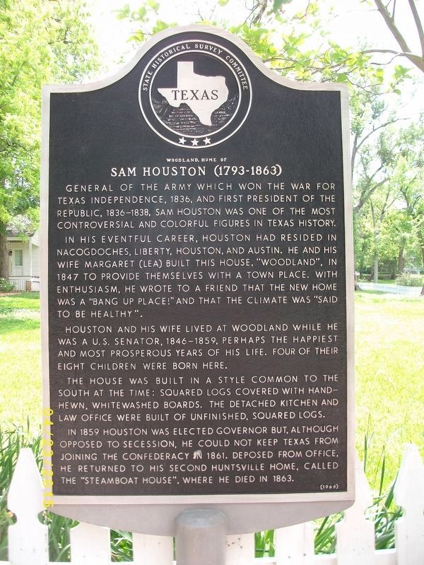 Woodland, Home of Sam Houston Marker image. Click for full size.
