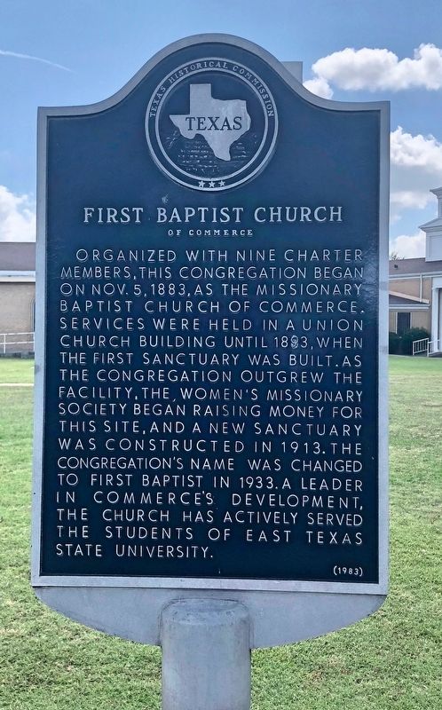 First Baptist Church of Commerce Marker image. Click for full size.