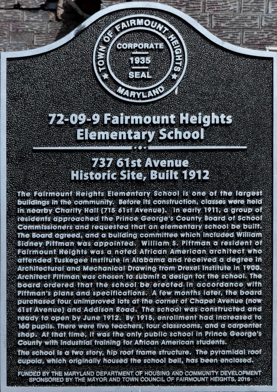 Fairmount Heights Elementary School Marker image. Click for full size.
