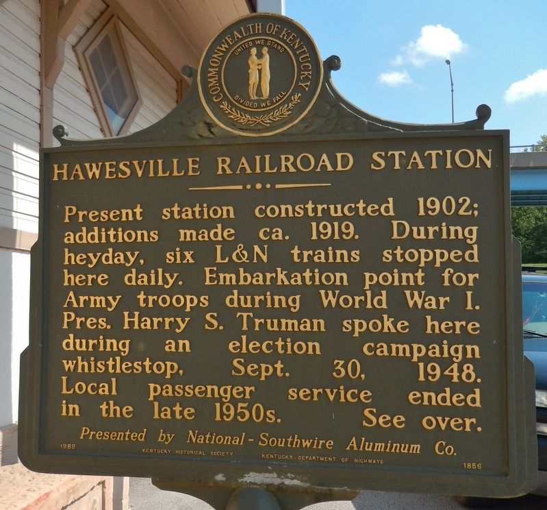 Hawesville Railroad Station Marker (<i>side 2</i>) image. Click for full size.