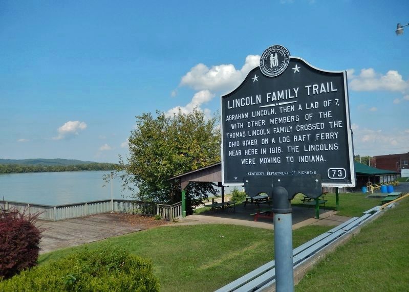 Lincoln Family Trail Marker (<i>wide view; looking northeast across Ohio River</i>) image. Click for full size.