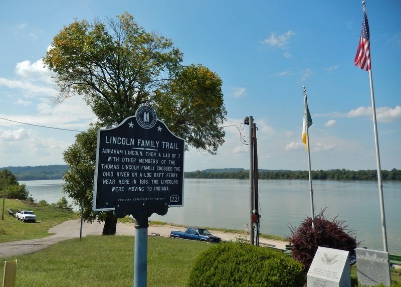 Lincoln Family Trail Marker (<i>wide view; looking northwest across the Ohio River</i>). Click for full size. Lincoln Family Trail Marker (<i>wide view; looking northwest across the Ohio River</i>) image. Click for full size.