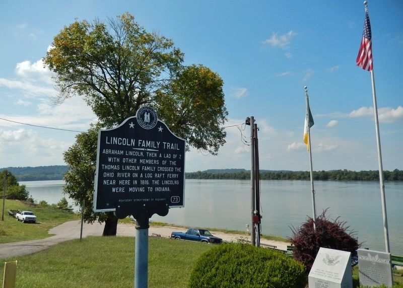 Lincoln Family Trail Marker (<i>wide view; looking northwest across the Ohio River</i>) image. Click for full size.
