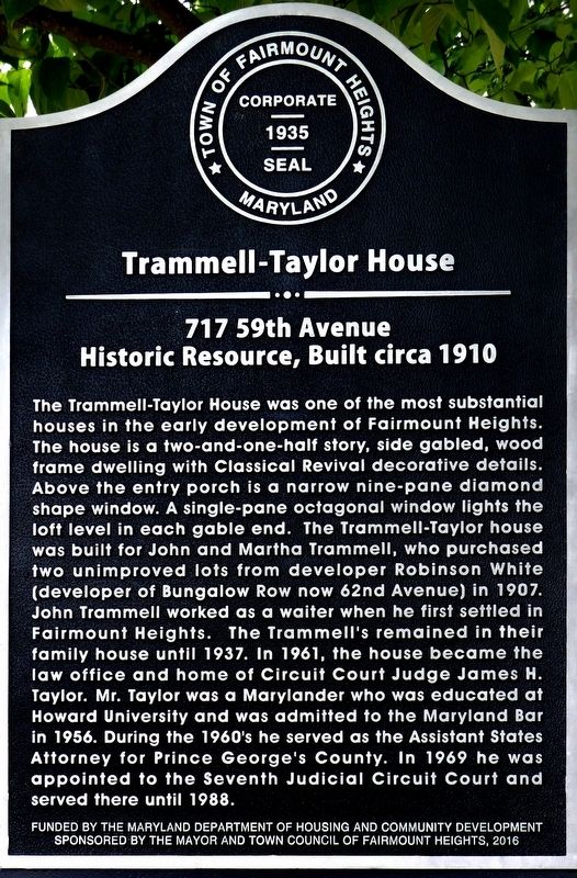Trammell-Taylor House Marker image. Click for full size.