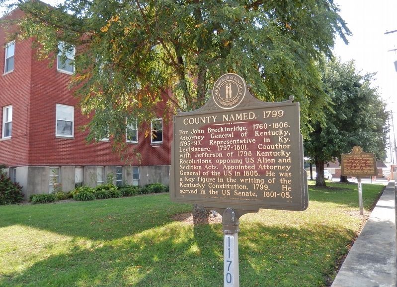 County Named, 1799 Marker (<i>wide view; looking west along 2nd Street; related marker behind</i>) image. Click for full size.