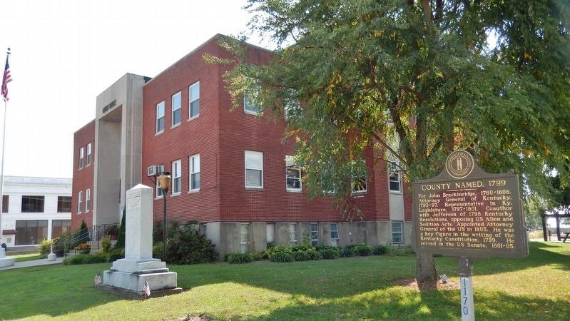 County Named, 1799 Marker (<i>wide view; Breckinridge County Courthouse in background</i>) image. Click for full size.