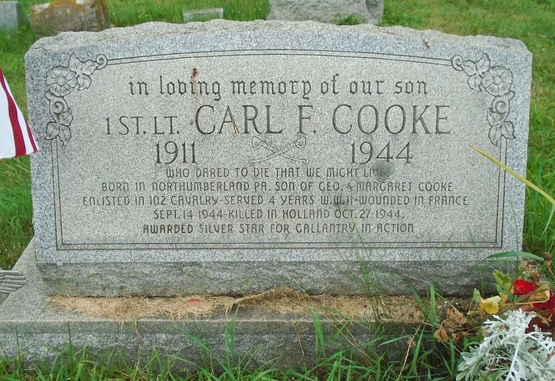 1st. Lt. Carl F. Cooke Marker. Click for full size. 1st. Lt. Carl F. Cooke Marker image. Click for full size.