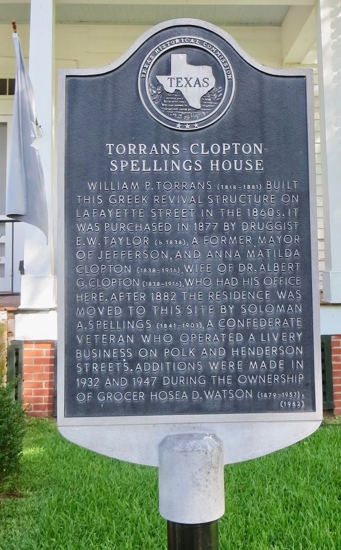 Torrans-Clopton-Spellings House Marker. Click for full size. Torrans-Clopton-Spellings House Marker image. Click for full size.