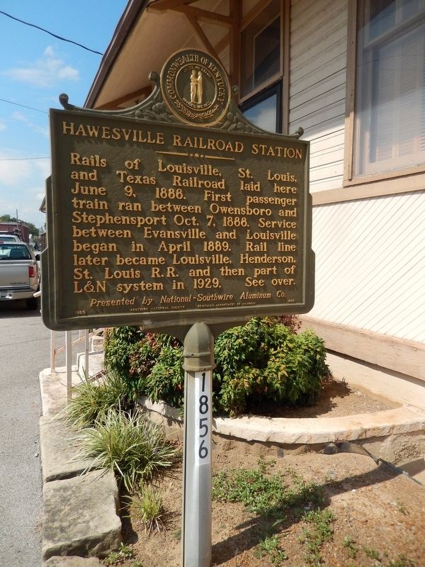 Hawesville Railroad Station Marker (<i>tall view</i>) image. Click for full size.