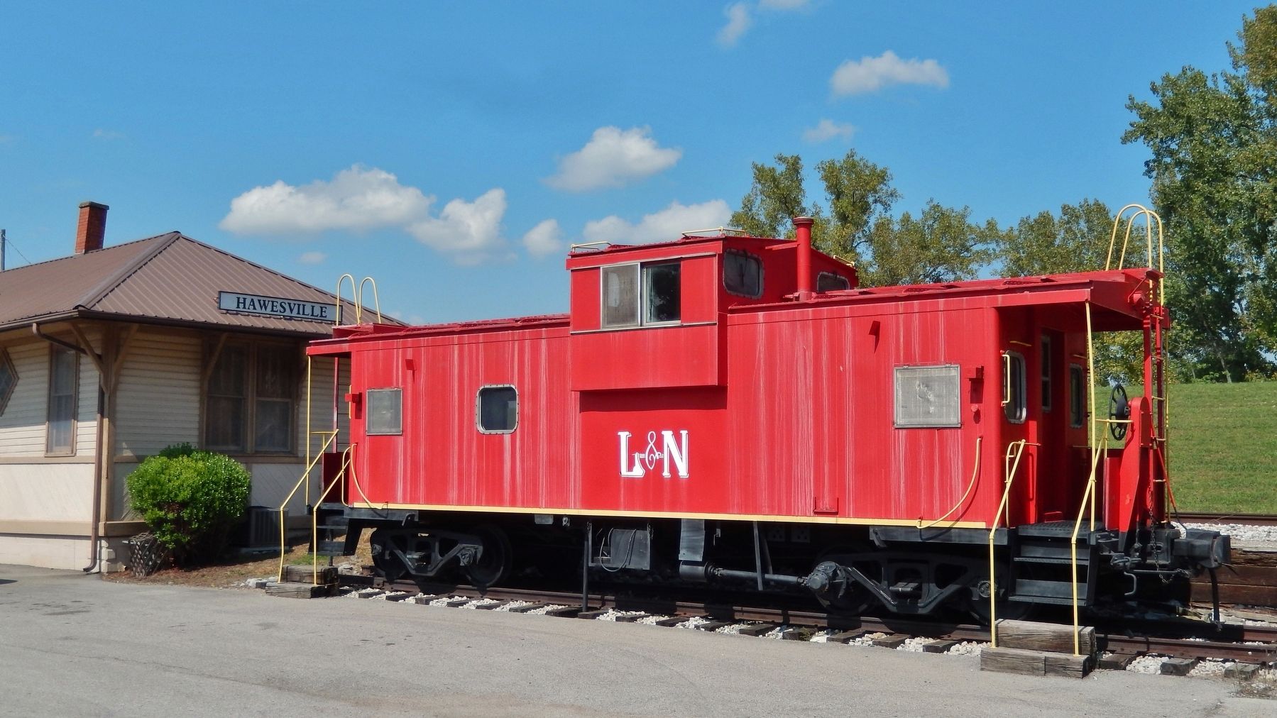 Hawesville Railroad Station and L&N Caboose. Click for full size. Hawesville Railroad Station and L&N Caboose image. Click for full size.