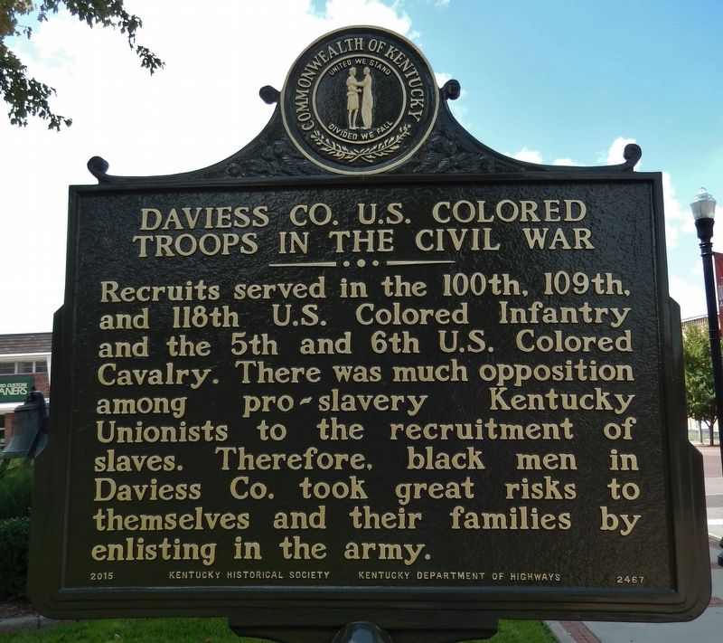 Daviess CO. U.S. Colored Troops in the Civil War Marker (<i>side 2</i>) image. Click for full size.