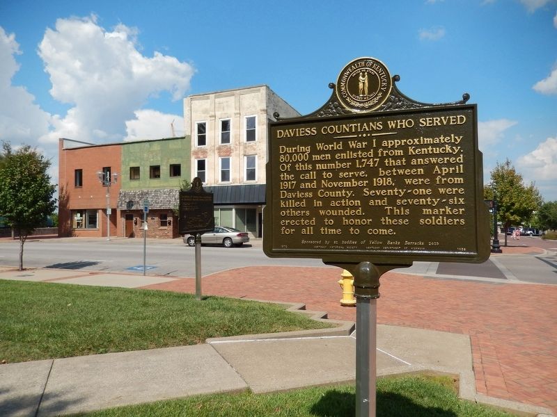 Daviess Countians Who Served Marker (<i>wide view to northwest; related marker visible on left</i>) image. Click for full size.