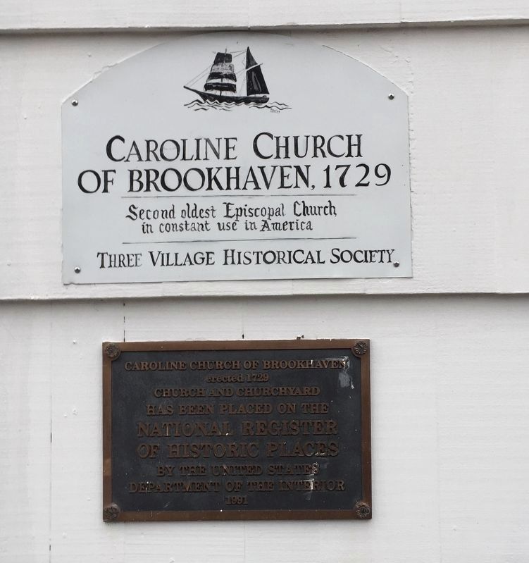 Caroline Church of Brookhaven, 1729 Marker and NRHP plaque image. Click for full size.