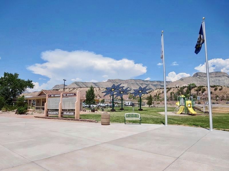 View of marker at the Parachute Rest Area. image. Click for full size.