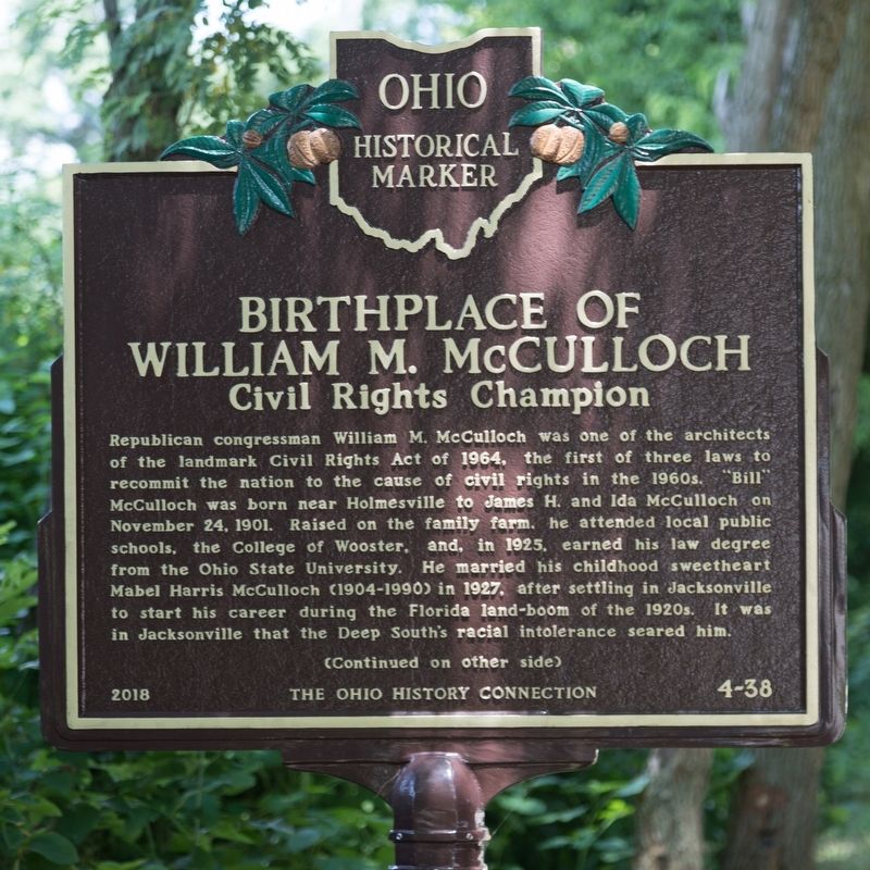 Birthplace of William M. McCulloch Marker, Side One image. Click for full size.