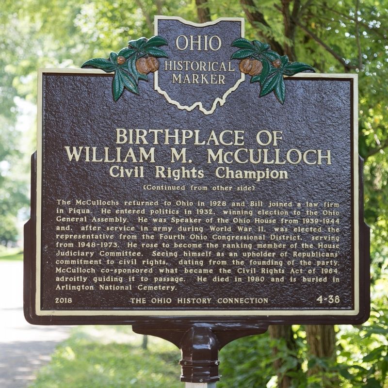 Birthplace of William M. McCulloch Marker, Side Two image. Click for full size.
