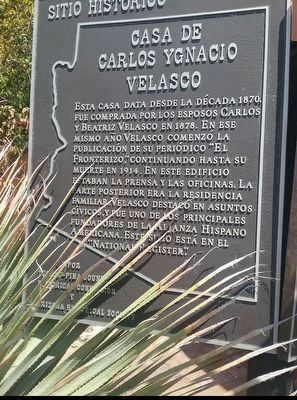 Carlos Ygnacio Velasco House Marker image. Click for full size.
