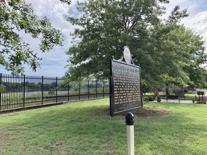 Marker with Arkansas River & the former Ozark Train Depot in background. image. Click for full size.