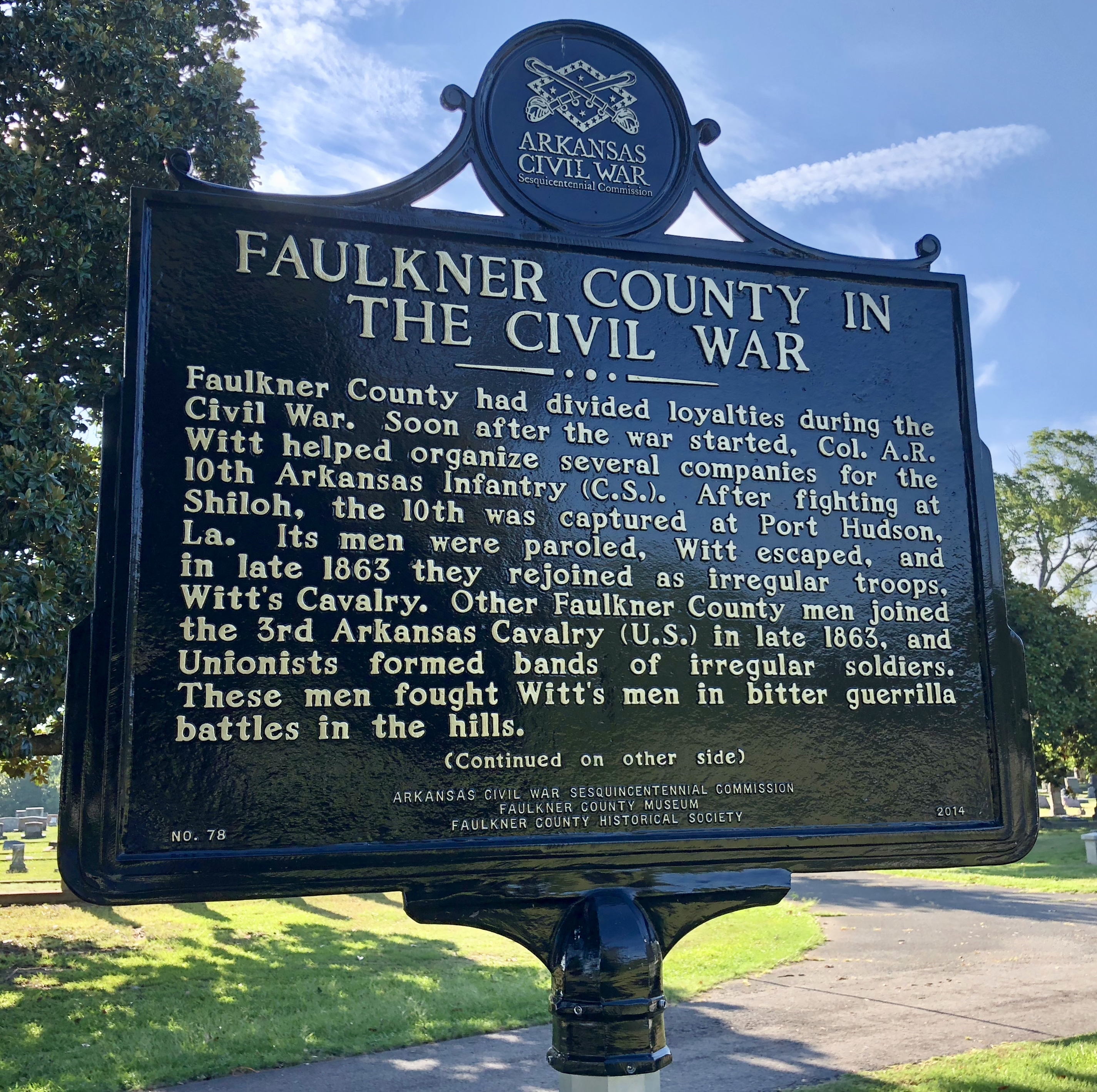 Faulkner County in the Civil War Marker (front)