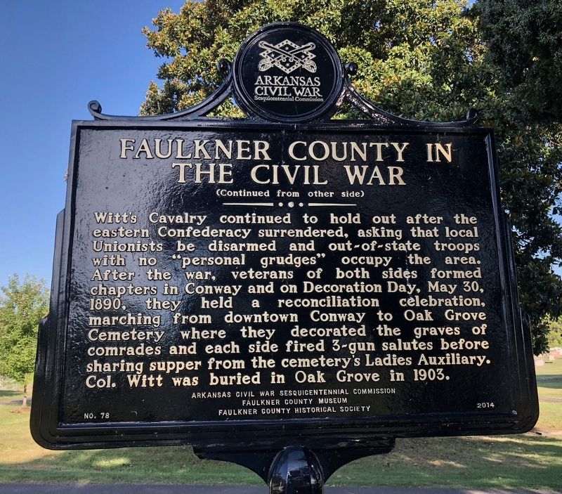 Faulkner County in the Civil War Marker (rear) image. Click for full size.