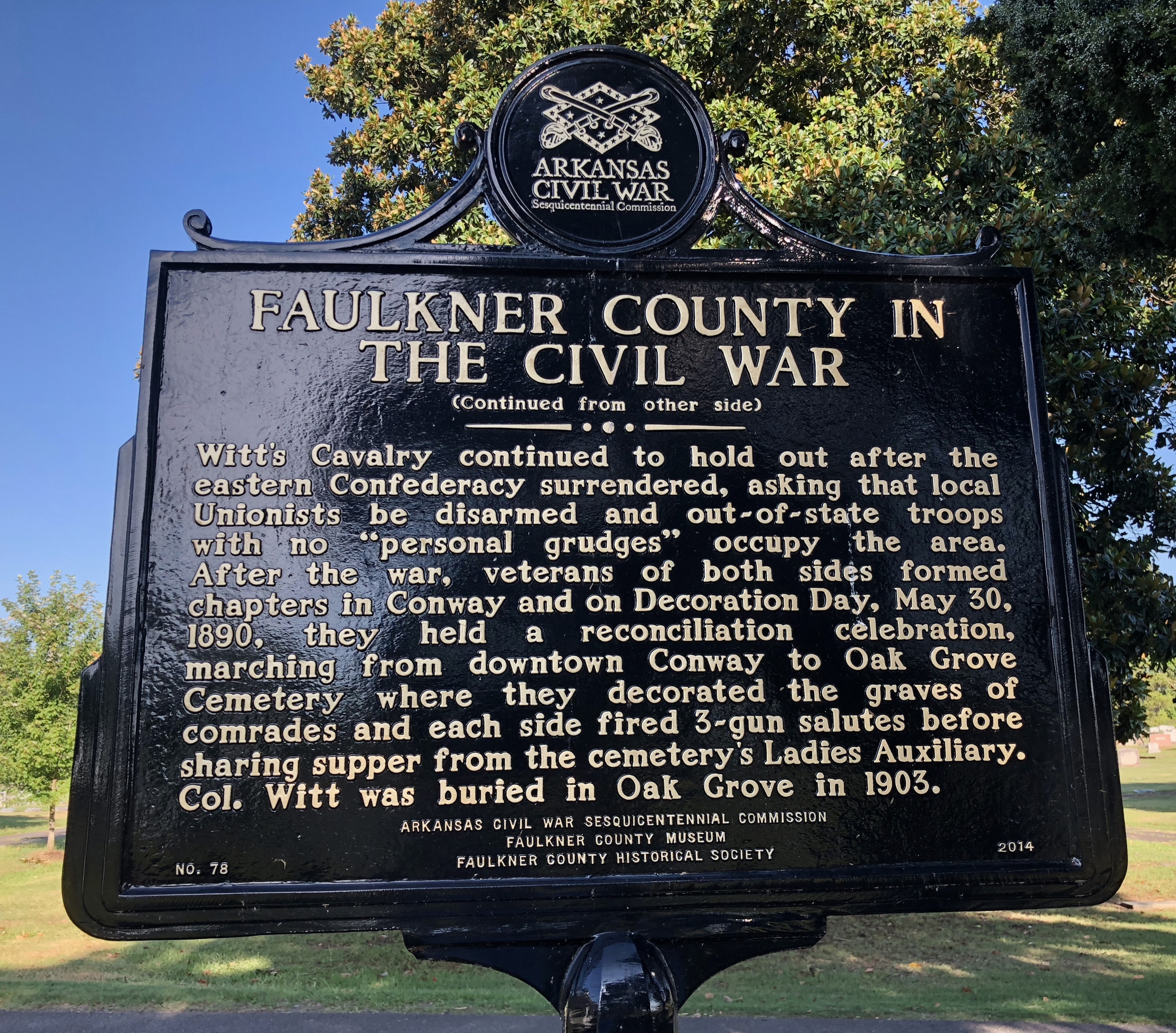 Faulkner County in the Civil War Marker (rear)