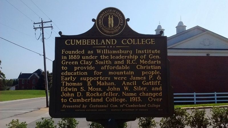 Cumberland College Marker (Side 1) image. Click for full size.