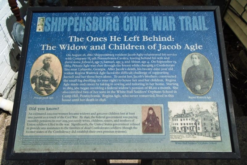 The Ones He Left Behind: The Widow and Children of Jacob Agle Marker. Click for more information. The Ones He Left Behind: The Widow and Children of Jacob Agle Marker image. Click for more information.