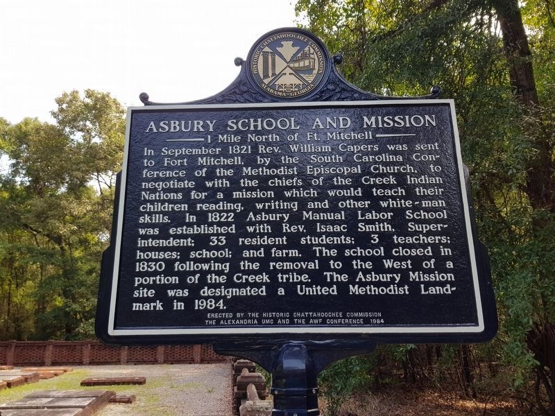 Asbury School and Mission Marker, recently restored image. Click for full size.