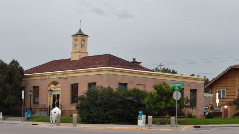 U.S. Post Office, Custer, South Dakota (<i>southeast corner view; marker visible far right</i>). Click for full size. U.S. Post Office, Custer, South Dakota (<i>southeast corner view; marker visible far right</i>) image. Click for full size.