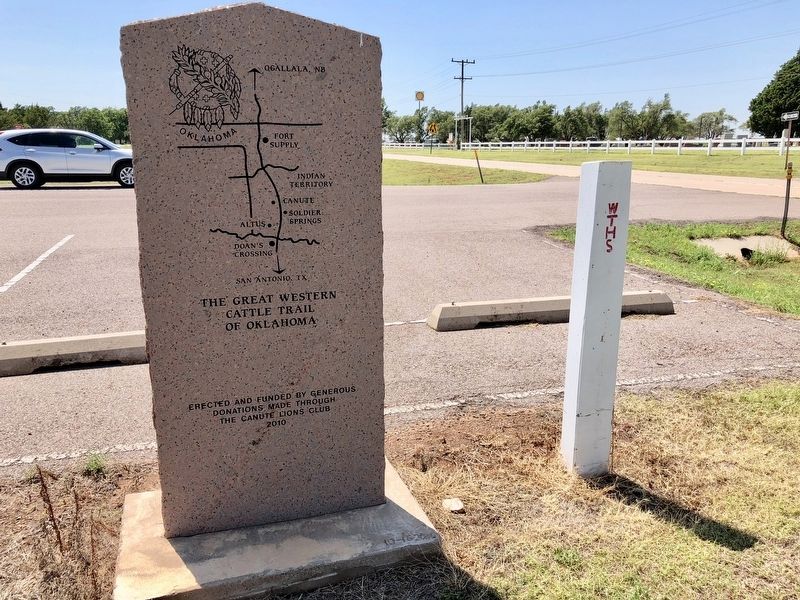 Rear of the Great Western Cattle Trail Of Oklahoma marker.. Click for full size. Rear of the Great Western Cattle Trail Of Oklahoma marker. image. Click for full size.