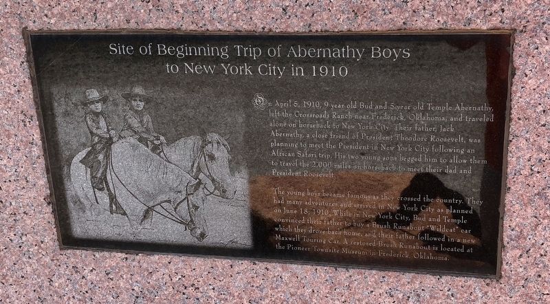 Site of Beginning Trip of Abernathy Boys to New York City in 1910 Marker image. Click for full size.