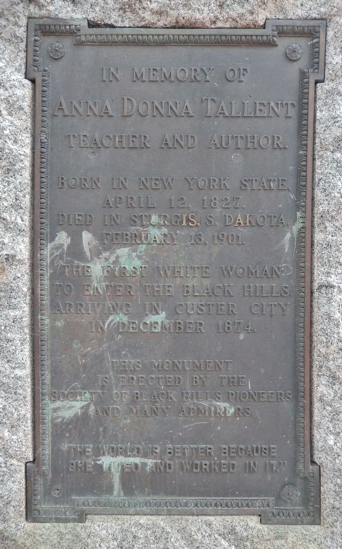 Anna Donna Tallent Marker. Click for full size. Anna Donna Tallent Marker image. Click for full size.