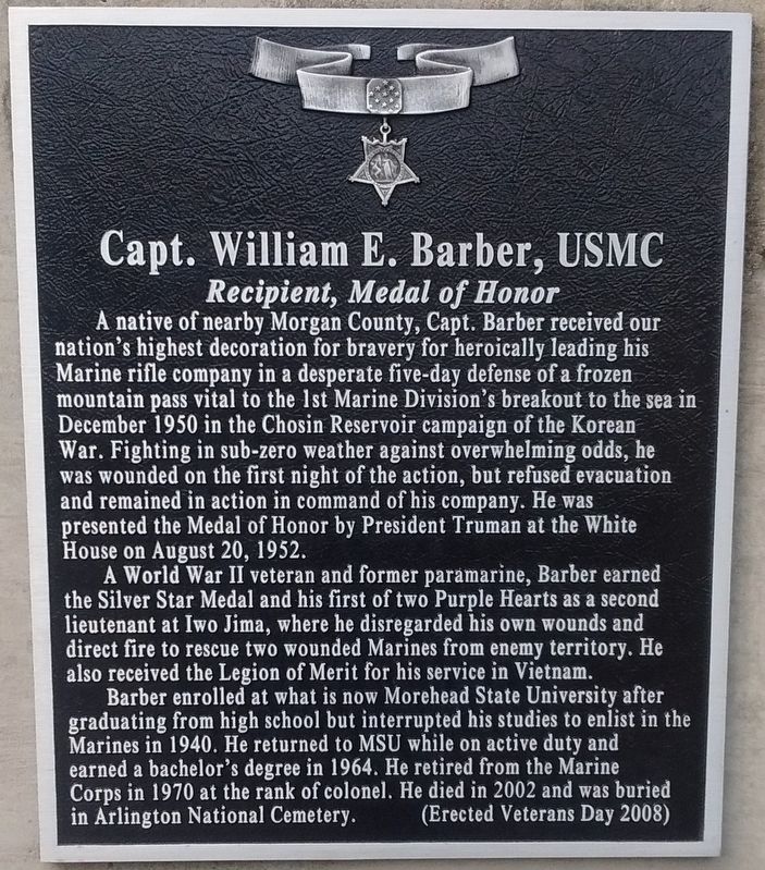 Capt. William E. Barber, USMC Marker image. Click for full size.