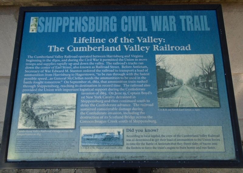 Lifeline of the Valley: The Cumberland Valley Railroad Marker image. Click for more information.