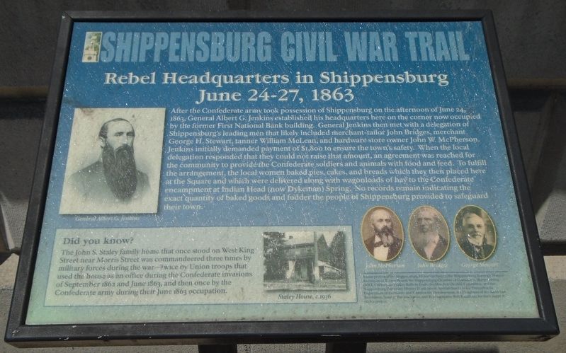 Rebel Headquarters in Shippensburg, June 24-27, 1863 Marker image. Click for more information.