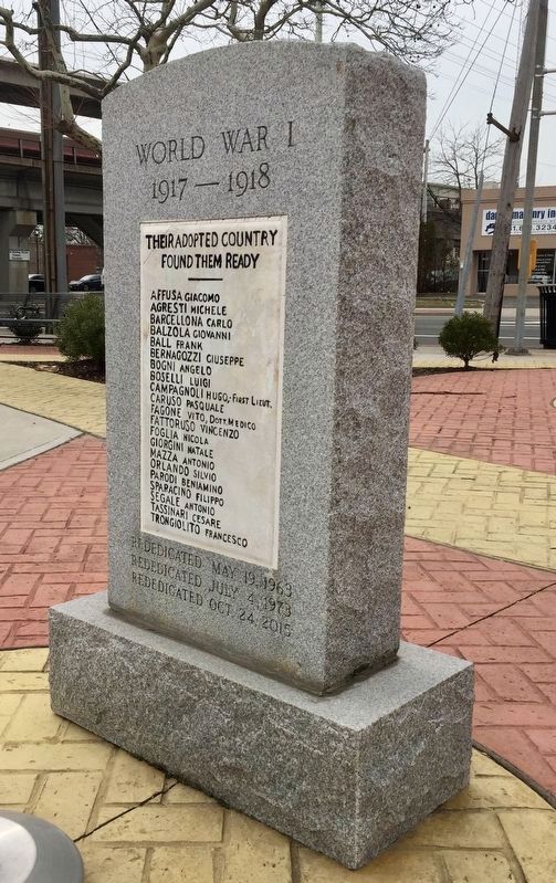 Copiague World War I Immigrant Memorial Marker - obverse, post 2015 rededication image. Click for full size.