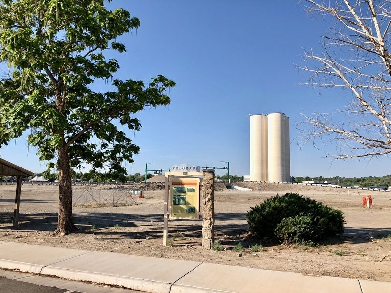 View of marker looking southerly towards intersection of Palmer Street & Confluence Drive.. Click for full size. View of marker looking southerly towards intersection of Palmer Street & Confluence Drive. image. Click for full size.